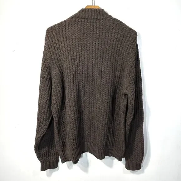 Vintage Eddie Bauer Mens L Cotton Knit Sweater 1/4 Button Brown Casual Henley - Picture 7 of 7
